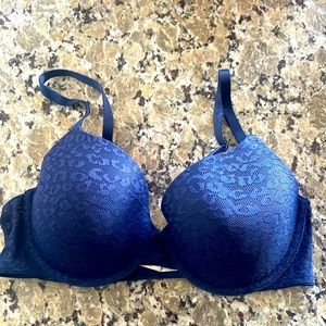 Victoria Secret navy blue lace leopard bra 34c